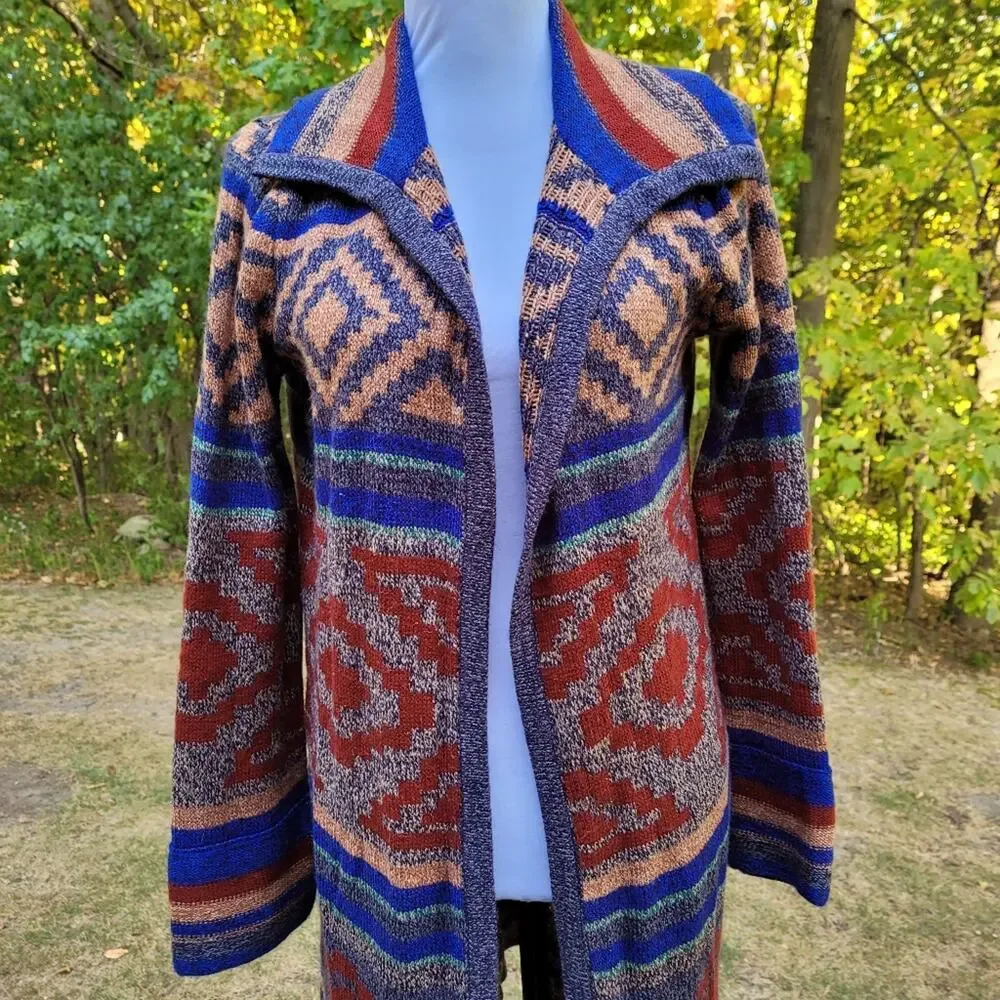 Cable & Gauge Long Southwestern Style Cardigan Sweater size Medium - Picture 2 of 15